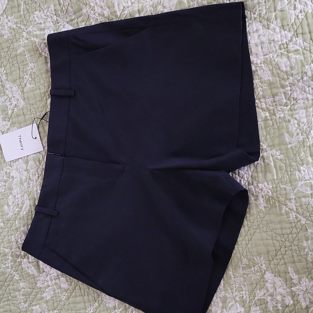 Nwt Theory Lynie Linen Blend  Tailored Shorts, Navy